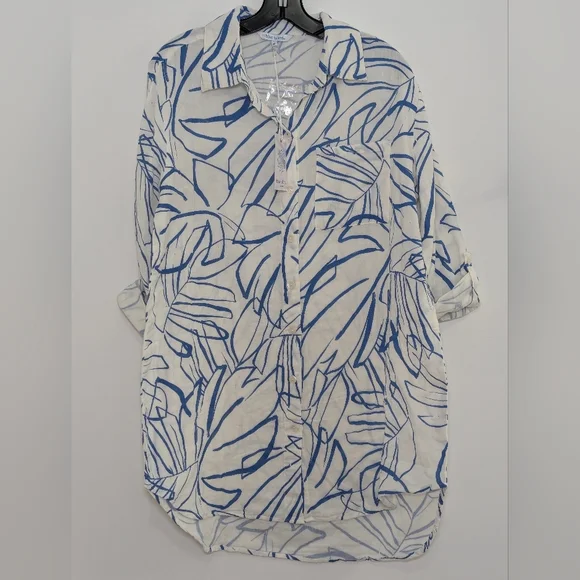 Blue Island Beach 100% Cotton Shirt Dress Tunic Medium Coastal Resort Summer - Picture 3 of 7